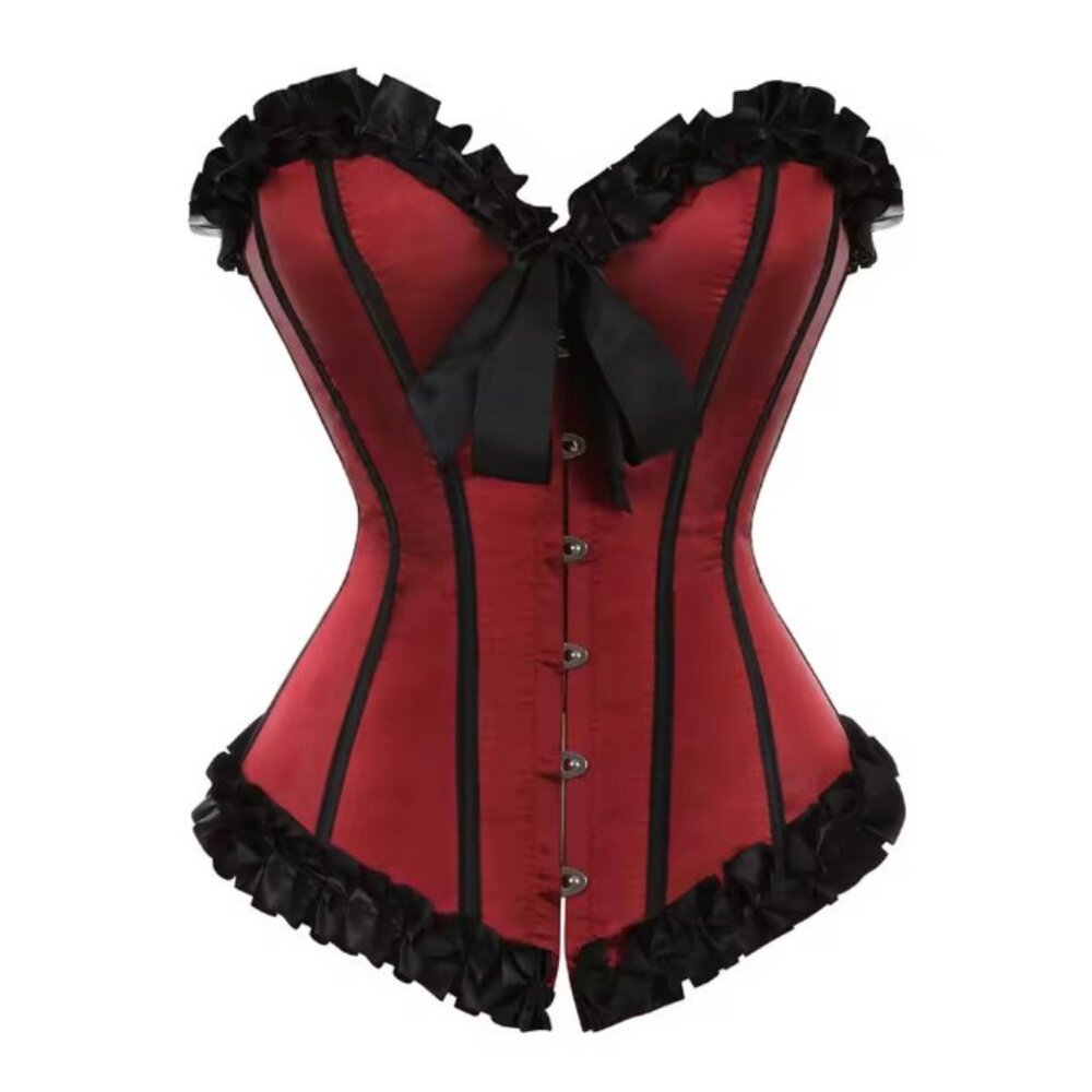 Deep Red Taffeta Ruffled Corset Set - Small - NEW